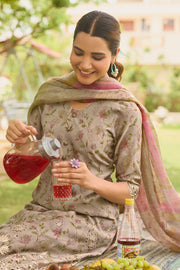 Pure Mal Chanderi Hand Block Print Beige Dress